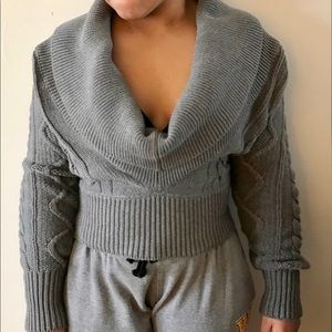 Shoulder cowl neck sweater